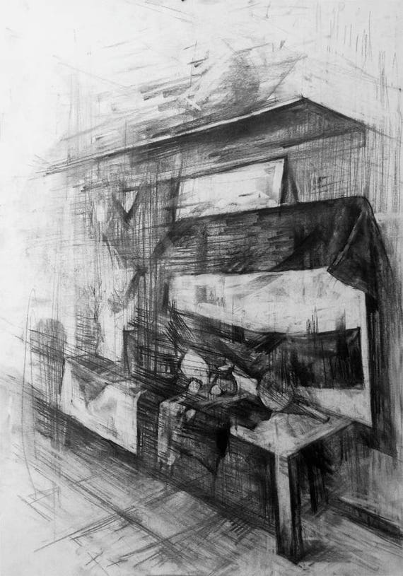 wall decor artwork original art drawing charcoal home