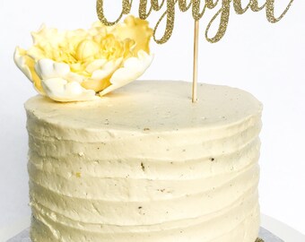 Engaged Cake Topper • Engagement Topper • Bride to Be • We're Engaged • Gold Cursive Cake Topper • Engagement Party Decor