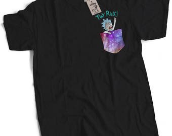 Tiny Rick Space Pocket T-Shirt Rick & Morty Pocket Rick Get Schwifty Wubba Lubba Dub Dub Rick Sanchez Mr Meeseeks 100% cotton