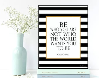 Be who you are quote, Coco Chanel print, Coco Chanel quote, Celebrity quote, Inspirational wall art, Inspirational quote, Modern typography