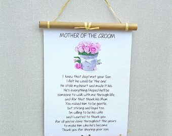 Wedding gift for Mother of the Groom, Mother in Law gift, Thank You Mother of Groom Gift from Bride, Custom Poem, Gift from daughter in law