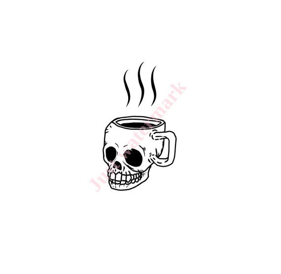 Download Items similar to 577 SVG/JPG Skull Coffee Cup with hot coffee - Hand Drawing on Etsy
