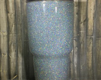 Rainbow Glitter Yeti, Rainbow GLitter Tumbler, Silver Rainbow Glitter Cup, Dipped Yeti Cup, Glitter Yeti Cup, Lowball 20 30 40 oz, ozark