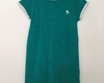 Beach dress / vintage dress / summer dress / tshirt dress / terry cloth / terrycloth dress / beachwear / green dress / blue dress