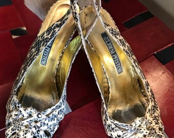 80s Vintage Andrea Pfister Snakeskin Slingback Pumps Shoes Size 9 M
