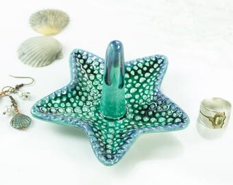 Emerald Ring Holder, Starfish trinket dish, Bathroom Décor, Handmade Jewelry dish, Beach Decor, Jewelry Storage, Sea Nautical Art Dish