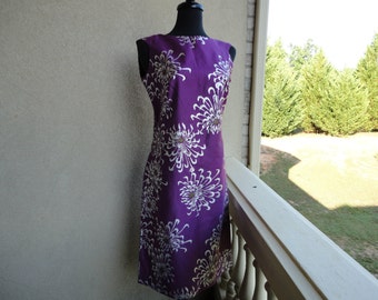 Alfred Shaheen Purple Dress With Metallic Flowers