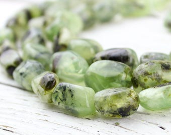 SALE! Prehnite Smooth Nugget Beads, Rutilated Prehnite Large Potato Oval Green Gemstone Beads, P3, 13x20mm, 15" Strand