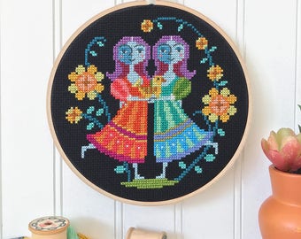 Gemini - zodiac sign - Satsuma Street modern cross stitch pattern PDF - Instant download