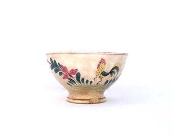 Rare Old French Cafe au Lait Hand painted Cockerel Creil et Montereau Terre de fer Bowl