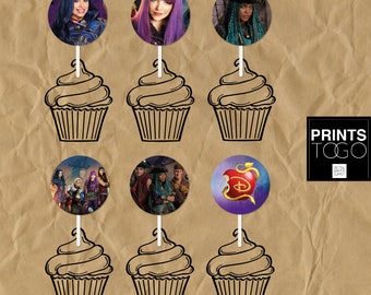 Descendants 2 cupcake topper, Descendants 2 party supplies, Descendants 2 party, Descendants 2 topper, Descendants 2 party topper, Mal, Uma