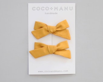 Darcie Hair Bow Pigtail Set, Mustard / Girls Hair Clip-Baby Girl Bows-Baby Girl Headband-Newborn Headband-Toddler Hair Bows- Schoolgirl Bow