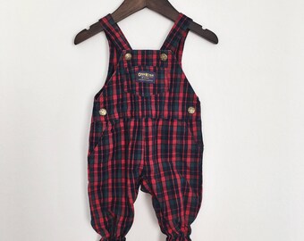 Vintage 90s OshKosh B'Gosh Plaid Infant Overall Footie, 3-6 Months