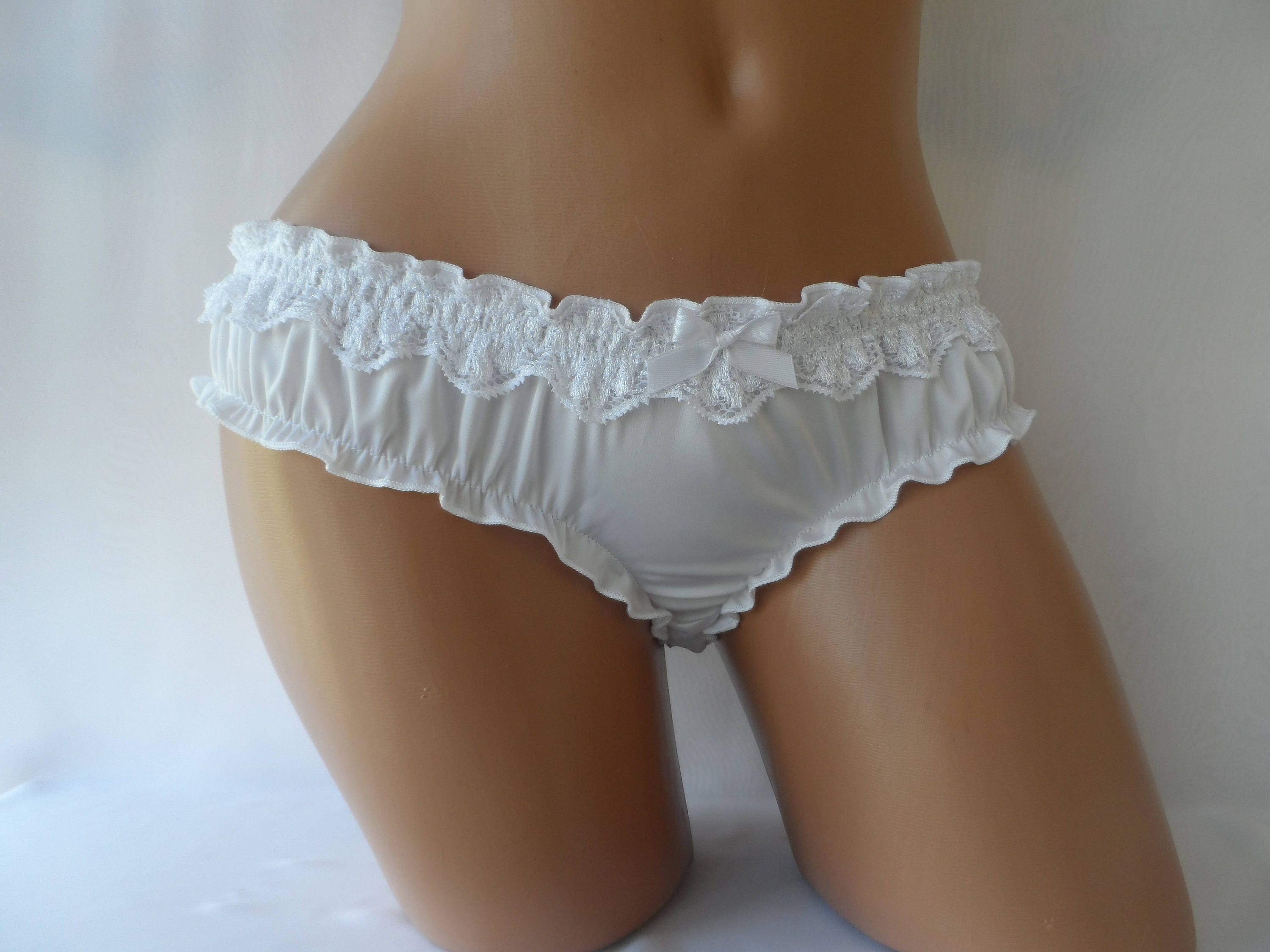 White Silk Ruffled Panties Handmade