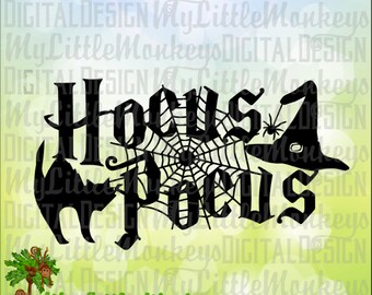 Halloween SVG, Hocus Pocus SVG, Black Cat, Spider Web, Witch Hat, Halloween Shirt, Commercial Use SVG, Clip Art, Cut File, eps, dxf, png