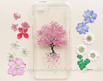 Pink Pressed Flower iPhone Case, Floral Clear iPhone Case, Pressed Flower Phone Case, Clear Phone Case, iPhone 5 5s 6 6 plus, Galaxy S5 S4