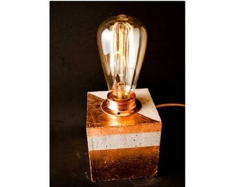 10% OFF Industrial concrete copper table lamp, industrial lighting, Desk lamp, Edison lamp, Concrete light, Table lamp, Cement, Concrete cub