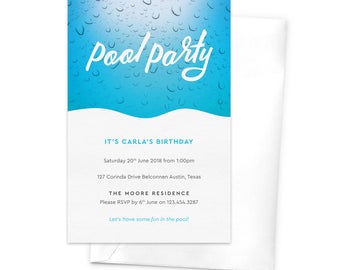 Pool Party Invitation / Children's Birthday Party Invitation / Summer Party Invitation / Printable Invitation / Water Drops