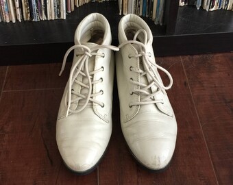 white lace up granny boots