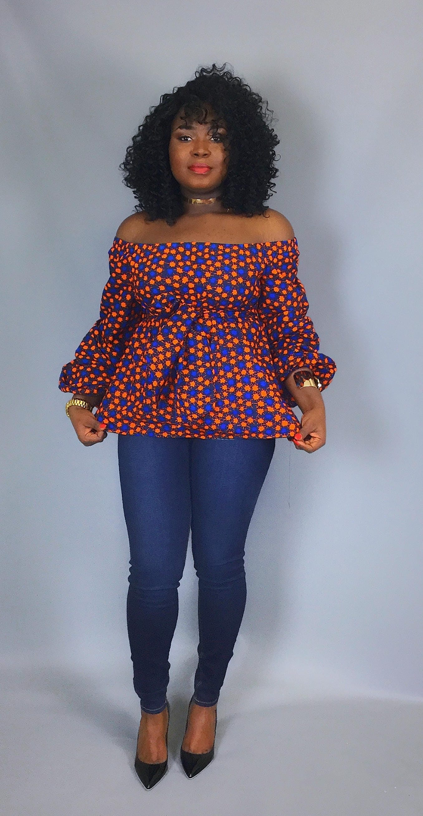 African print off shoulder top with sash African