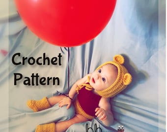 Winnie the Pooh Inspired Baby Outfit - PATTERN ONLY - Crochet - Size Newborn-12 month