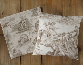 pillowcase 40x40cm made of Toile de Jouy, french country style, scenes from Ovid's Metamorphoses, cushion cover beige brown, pure cotton