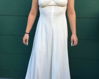 Vintage Cream Polyester Boho Maxi Wedding Dress Disco Hippie