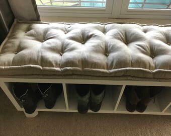SALE 20% OFF / 3" Tufted Wool-Filled Bench Cushion / Window Seat / Fits Ikea KALLAX Bench