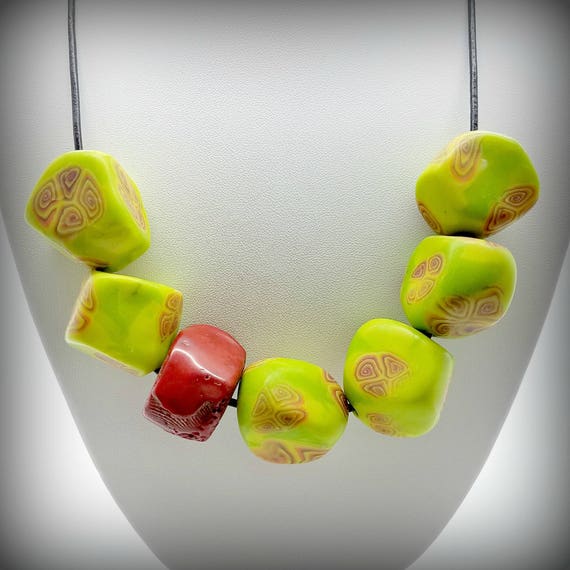 Giant Bead Necklace Statement Necklace Red Coral Bead