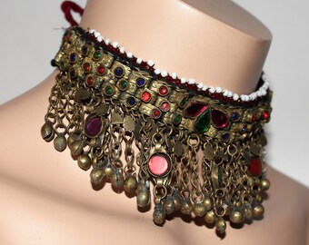 Vintage Tribal-Choker, Handmade Brass Hazara Nomad Necklace, Bellydance Tribal Fusion Jewelry