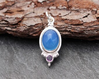 Blue Chalcedony & Amethsyt Pendant, Sterling Silver