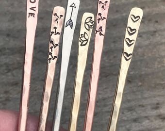 Hair Pin, Hair Stick, Metal Hair Pins, Personalized Hair Stick, Rustic Metal Hair Sticks, Hand Stamped Hair Sticks, Wedding Hair Pins