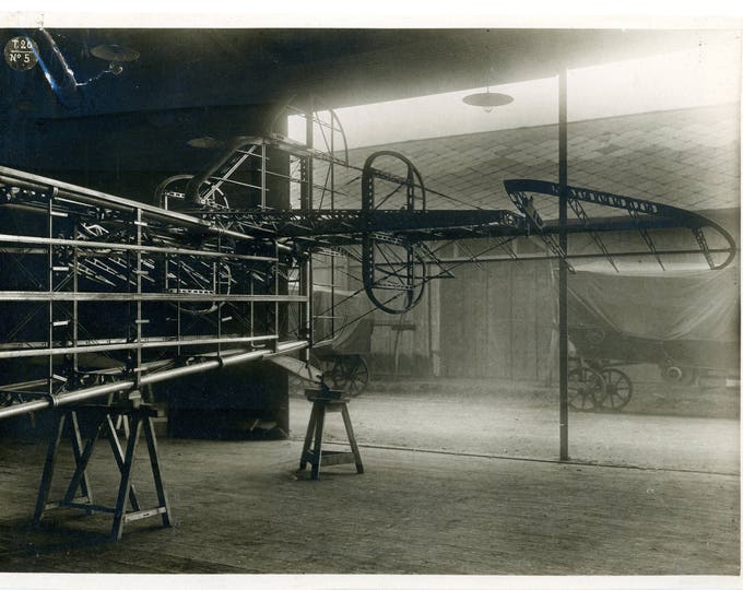 Antique Biplane Factory Photo c1910