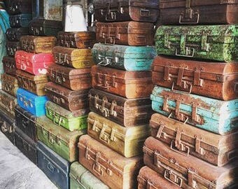 Vintage Metal Industrial Rusty Distressed Red Trunk/Suitcase/Box