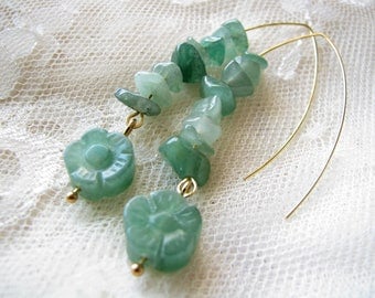 Jade earrings Flower earrings Long earrings Dangle earrings Woman Gift for her Handmade earrings Green earrings Bohemian earrings Xmas gift