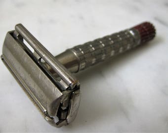 Vintage Gillette Safety Razor Super Speed Flare Tip Nickle Plated England Wet Shave Grooming 1960s