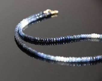 Sapphire Bead Necklace - Ombre Sapphire Necklace, Sapphire Necklace, Sapphire Choker, Blue Sapphire Necklace, September Birthstone Necklace