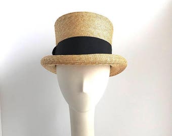 SALE Straw Top Hat with Black 2" Ribbon Standing 5" tall