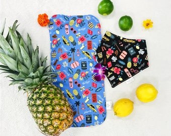 Baby Girl Bib Set - Pineapple Bib - Bandana Bib - Baby Bandana Bib - Burp Cloth - Pineapple Bib - Lemon Bib