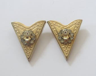 Vintage Elks BPOE Red Star Enamel Rhinestones on Gold Metal Collar Tips