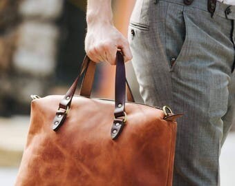 Leather briefcase by Kruk Garage Laptop bag Mens work bag Leather satchel Handcrafted leather bag FREE PERSONALIZATION FREE shipping