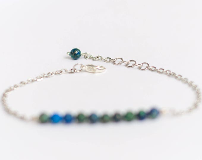 Azurite jewelry, Small bead bracelet, Natural azurite bracelet, Small gift for teen girls, Tiny bead bracelet, Chain bracelet