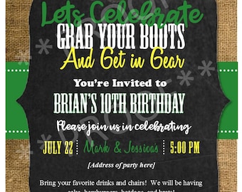 John Deere and Fishing inspired evites, digital invitations, birthday parties, kids parties, personalized birthday invitations for boys