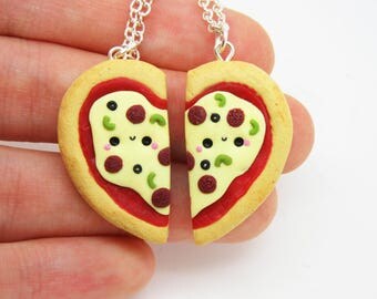 Kawaii Pizza Best Friend Necklaces, Kawaii Pizza BFF Set, Best Friend Set, Best Friend Jewelry, Best Friend Necklace for 2, Miniature Food