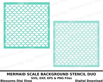 Mermaid scale svg duo, digital download, mermaid stencil fish, eps file, scallop cut file, mermaid die cut, diy stencil, mermaid background