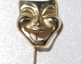 Vintage Stick Pin Comedy Mask Goldtone