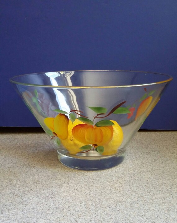 Clear glass bowl hand painted bowl salad bowl wedding gift