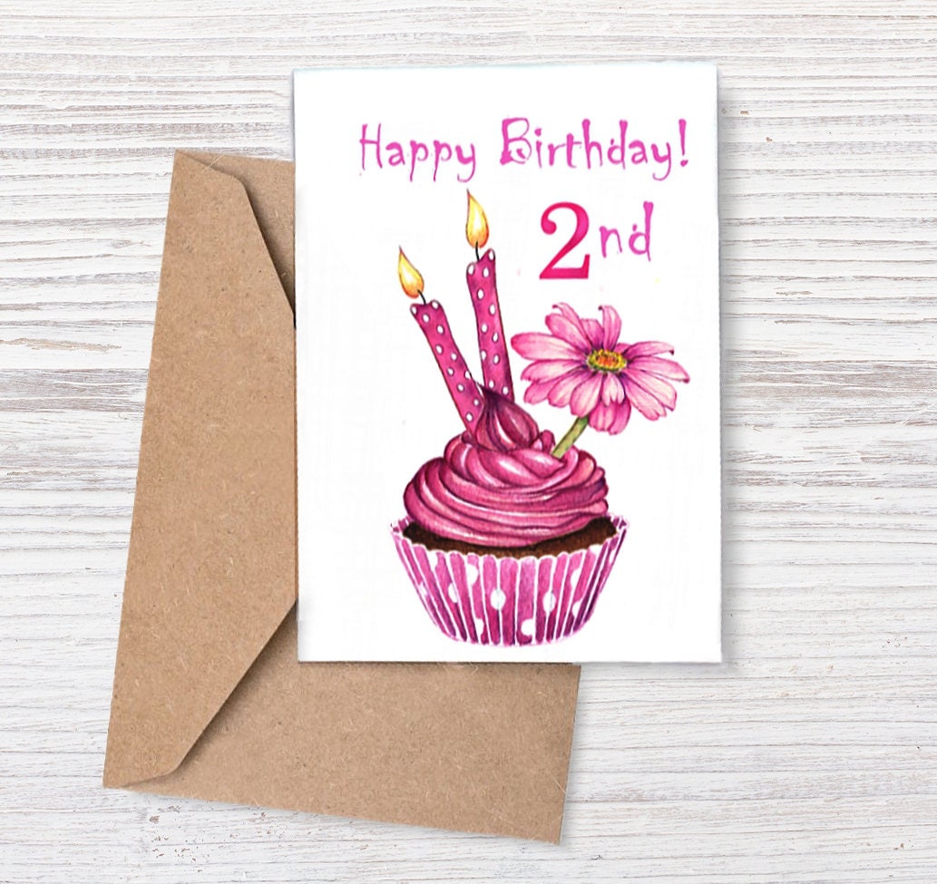 Instant DOWNLOAD Printable 2nd Birthday GREETING CARD Print