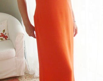 VALENTINO Roma Orange Column Dress Full Length Size Large UK 16 US 12