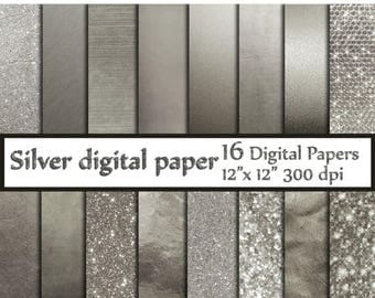 40%SALE Silver Digital Paper: "SILVER FOIL Papers" Platinum papers Metallic Silver Paper Silver Backgrounds Digital Silver Foil grey texture